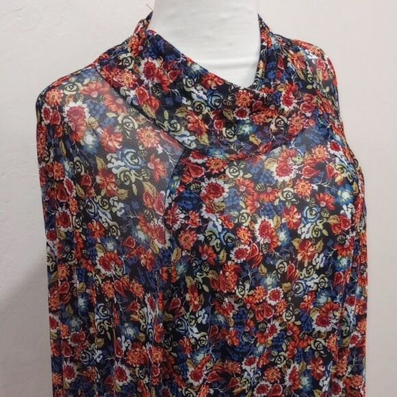 NEW! Free People All Dolled Up Floral Mesh Long Sleeve Crop Top  Black Combo - L - Picture 5 of 12